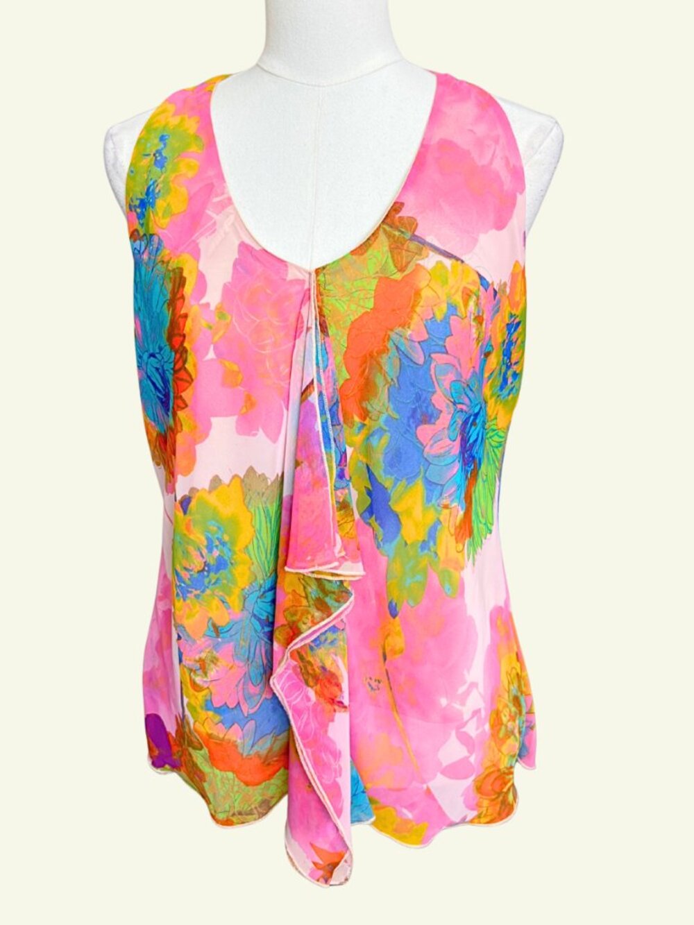 Vintage Chenault Pink Watercolor Floral Handkerchief Top